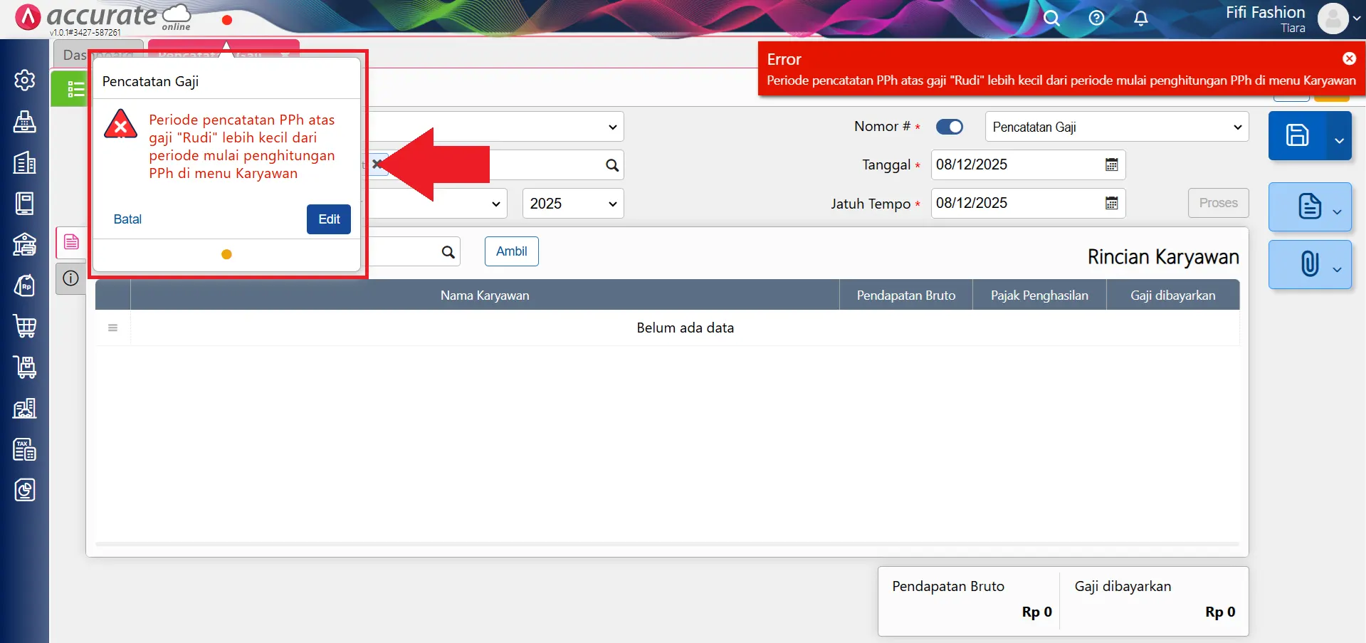 mengatasi error periode PPh gaji